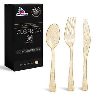 Foto 1 | Foto 1 | Juego de Cubiertos Reutilizables 180 Piezas con Glitter Dorado
