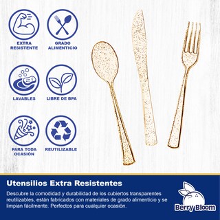Foto 2 | Foto 2 | Juego de Cubiertos Reutilizables 180 Piezas con Glitter Dorado