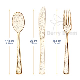 Foto 3 | Foto 3 | Juego de Cubiertos Reutilizables 180 Piezas con Glitter Dorado