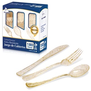 Foto 5 | Foto 5 | Juego de Cubiertos Reutilizables 180 Piezas con Glitter Dorado