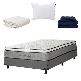 Foto 1 | Foto 1 | Colchón Restonic Vail Matrimonial + Box Dicasa Gris Noche + Almohada One + Protector Ultra + Sábanas Softy