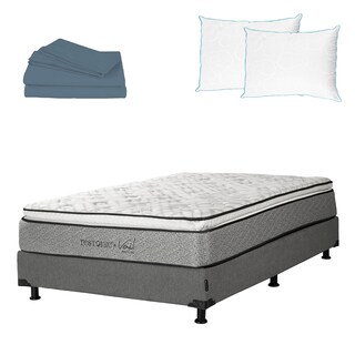 Foto 1 | Foto 1 | Colchón Restonic Vail Queen Size + Box Dicasa Gris Noche + 2 Almohadas Osos + Sábanas Basic