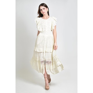 Foto 1 | Foto 1 | Vestido Roman Fashion Beige Midi con Encaje Bordado para Mujer