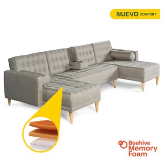 Foto 3 | Foto 3 | Sala Modular Doble Chaise Makora Brandon Con Memory Foam Y Respaldo Ajustable Lino Gris Claro