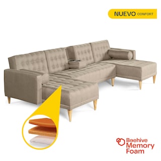 Foto 3 | Foto 3 | Sala Modular Doble Chaise Makora Brandon Con Memory Foam Y Respaldo Ajustable Lino Arena