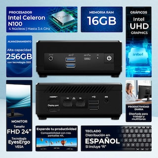 Foto 2 | Foto 2 | Computadora Mini Pc Msi Cubi Intel Celeron N100 16gb Ssd 256gb Monitor 24 Teclado Mouse Wifi Bluetooth Ideal Punto Venta