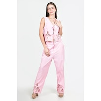 Conjunto Roman Fashion Rosa Con Calado para Mujer 2 Piezas Rosa