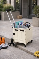 Carrito de Mandado Beige 54l Plegable con Ruedas Triple Sistema para Subir Escaleras Multiusos Resistente