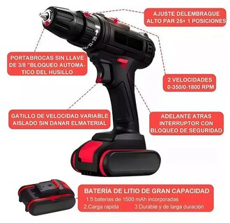 Foto 2 | Foto 2 | Taladro Inalámbrico 48v – 25+1 Ajustes De Torque Modelo Negro
