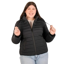Chamarra Greenlander Capitonada Plus Size Para Mujer Con Cuello Alto Y Gorro Desmontable Negro
