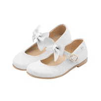 Balerina Flat Ninos Con Moño Elegante Para Niña Plateado