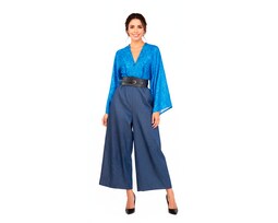 Jumpsuit Palazzo A Ángelozano Mezclilla Azul Elegante Con Escote
