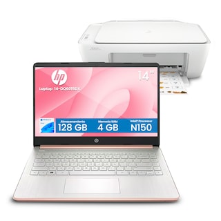 Foto 1 | Foto 1 | Combo Laptop Hp 14'' Dq6011dx Intel Procesador N150 4gb 128gb Oro Rosa + Impresora Hp