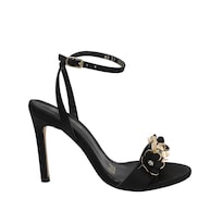 Sandalia Tacón con Flores 3d Senties Negro para Mujer