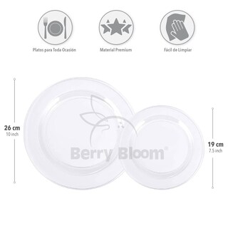 Foto 2 | Foto 2 | Platos Berry Bloom 19 Cm 26 Cm Transparente Reutilizables 50 Piezas