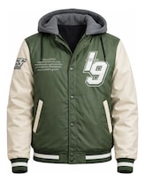 Chamarra Varsity American Fly 2652 Caballero Sf Olivo Blanco