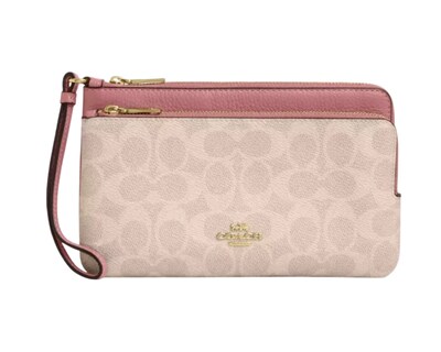 Foto 1 | Foto 1 | Cartera Coach Double Zip Wallet Signature Canvas Cx161 Rosa