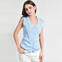 Blusa Roman Fashion Tejida Sin Mangas Azul Cielo para Mujer