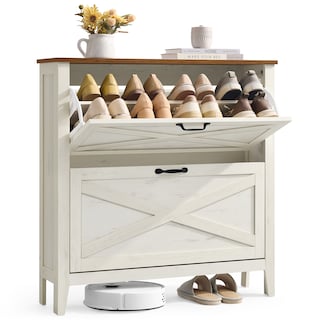 Foto 1 | Foto 1 | Armario Zapatero Con Estantes Interiores Y Kit Antivuelco Songmicshome Blanco Rústico 1 Pieza