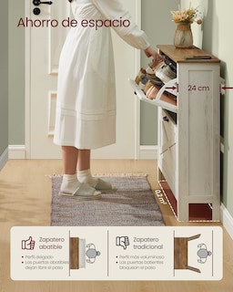 Foto 3 | Foto 3 | Armario Zapatero Con Estantes Interiores Y Kit Antivuelco Songmicshome Blanco Rústico 1 Pieza