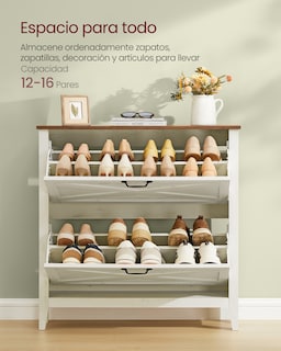Foto 4 | Foto 4 | Armario Zapatero Con Estantes Interiores Y Kit Antivuelco Songmicshome Blanco Rústico 1 Pieza
