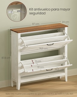 Foto 7 | Foto 7 | Armario Zapatero Con Estantes Interiores Y Kit Antivuelco Songmicshome Blanco Rústico 1 Pieza