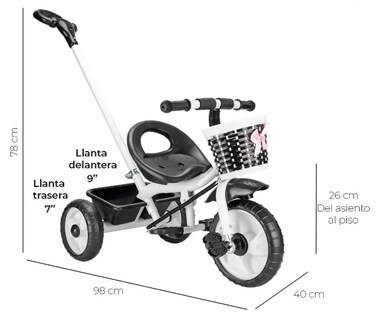 Foto 3 | Foto 3 | Carriola Triciclo Infantil Con Bastón Direccional Modelo Blanco