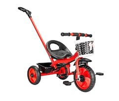 Carriola Triciclo Infantil Con Bastón Direccional Modelo Rojo