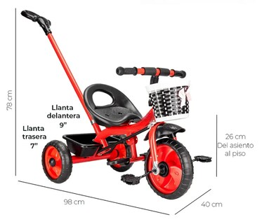 Foto 2 | Foto 2 | Carriola Triciclo Infantil Con Bastón Direccional Modelo Rojo