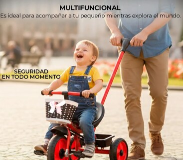 Foto 3 | Foto 3 | Carriola Triciclo Infantil Con Bastón Direccional Modelo Rojo
