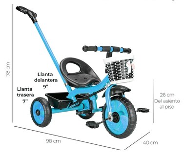 Foto 2 | Foto 2 | Carriola Triciclo Infantil Con Bastón Direccional Modelo Azul