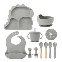 Plato Para Bebés De Silicona Con Babero Y Cuchara Y Tenedor Eo Safe Imports Esi-24340 Gris