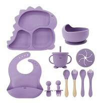 Plato Para Bebés De Silicona Con Babero Y Cuchara Y Tenedor Eo Safe Imports Esi-24342 Morado