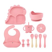 Plato Para Bebés De Silicona Con Babero Y Cuchara Y Tenedor Eo Safe Imports Esi-24341 Rosa