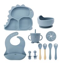 Plato Para Bebés De Silicona Con Babero Y Cuchara Y Tenedor Eo Safe Imports Esi-24339 Azul