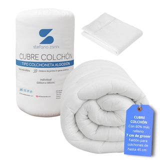 Foto 1 | Foto 1 | Cubre Colchón Individual 100% Algodón Extra Relleno 7 Cm Microgel Y Down Alternative + 1 Funda De Almohada Stefano Zanni