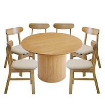 Comedor Redondo Madera Ilios Innova Beige 6 Sillas