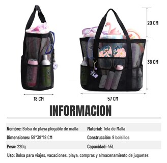 Foto 3 | Foto 3 | Bolsa De Playa De Malla Plegable Gran Capacidad Modelo Negro