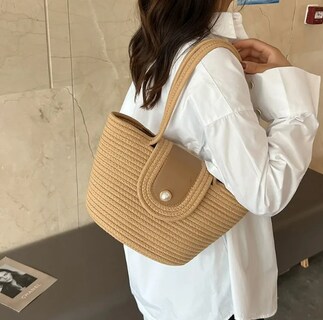Foto 2 | Foto 2 | Bolso De Hombro Tejido De Algodón Con Cierre Magnético Modelo Café