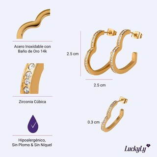 Foto 5 | Foto 5 | Aretes Luckyly Lyra Arracadas De Corazón Acero Inoxidable Baño De Oro Y Oro Rosa 14k Con Zirconia Cúbica