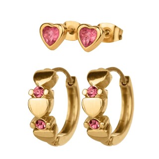 Foto 1 | Foto 1 | Aretes Luckyly Yani Y Ziva Set De Regalo 2 En 1 De Arracadas Y Broqueles Acero Inoxidable Baño Oro 14k Y Zirconia Cúbica