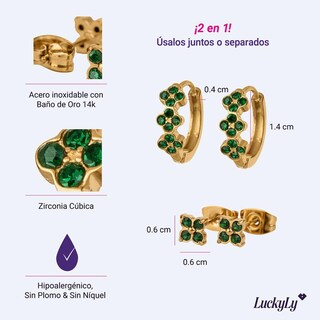 Foto 5 | Foto 5 | Aretes Luckyly Yani Y Ziva Set De Regalo 2 En 1 De Arracadas Y Broqueles Acero Inoxidable Baño Oro 14k Y Zirconia Cúbica