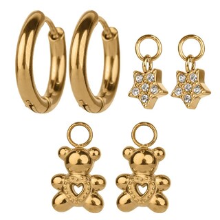 Foto 1 | Foto 1 | Aretes Luckyly Caty Set 3 En 1 Arracadas Y Charms Acero Inoxidable Baño Oro 14k Zirconia Cúbica Y Perlas