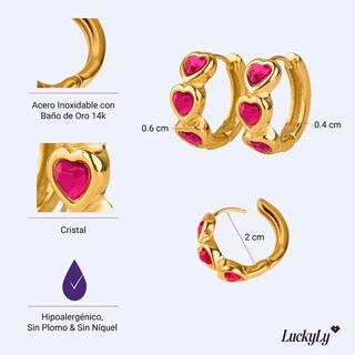 Foto 4 | Foto 4 | Aretes Luckyly Vale Arracadas Con Corazones Acero Inoxidable Baño Oro 14k Y Cristal
