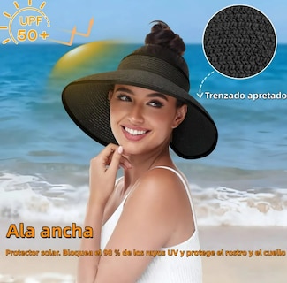 Foto 2 | Foto 2 | Sombrero De Playa Ala Ancha Ajustable Plegable Modelo Negro