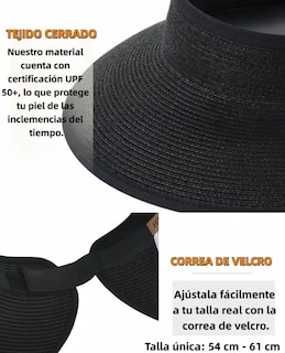 Foto 4 | Foto 4 | Sombrero De Playa Ala Ancha Ajustable Plegable Modelo Negro