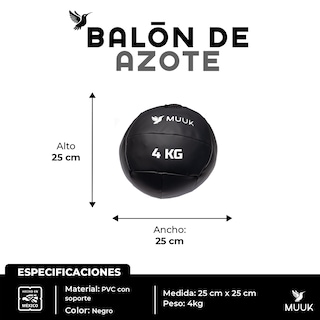 Foto 3 | Foto 3 | Kit Balón Medicinal de Azote 4 kg Muuk Fitness para Cross Training y Gym