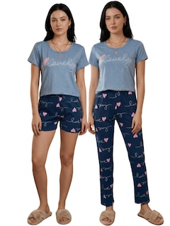 Foto 1 | Foto 1 | Pijama De 3 Piezas Mujer Pantalon Short Y Playera A Juego Pij-077-3 Diseño Unico Pijama De Mujer