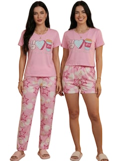 Foto 1 | Foto 1 | Pijama De 3 Piezas Mujer Pantalon Short Y Playera A Juego Pij-077-3 Diseño Unico Pijama De Mujer
