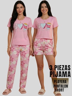 Foto 5 | Foto 5 | Pijama De 3 Piezas Mujer Pantalon Short Y Playera A Juego Pij-077-3 Diseño Unico Pijama De Mujer